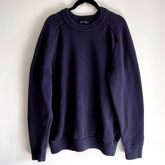 GAP Men’s Cotton Crewneck Sweater Large Navy Blue Long Sleeve Knit Pullover - Picture 3 of 8